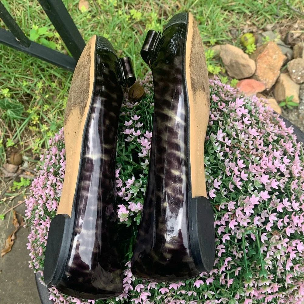 FERRAGAMO Tortoise/Animal Patent & Lizard Embossed cap Ballerina Flat sz… - Picture 9 of 14